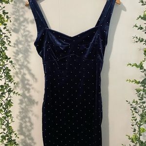 Fun suede navy blue dress with small pearls